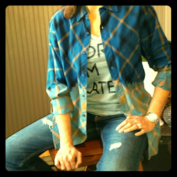 *SOLD* Upcycled Flannel Dip Dyed Plaid Shirt
