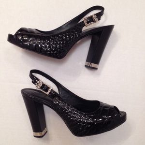 Tory Burch Allison croc embossed patent heels