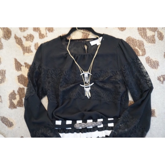 Black Longsleeve Blouse with Lace Detail - Picture 2 of 2