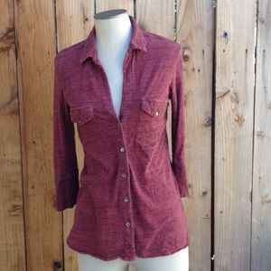 JAMES PERSE BUTTON DOWN BURGUNDY COTTON BLOUSE
