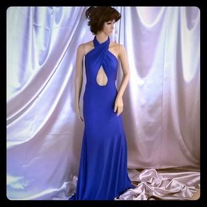 Sexy Blue Halter Evening Gown