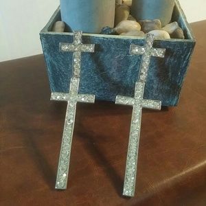 Classy Double CZ Silvertone Cross Earrings