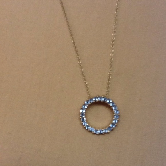 Round blue stone necklace thin chain  hangs 10"