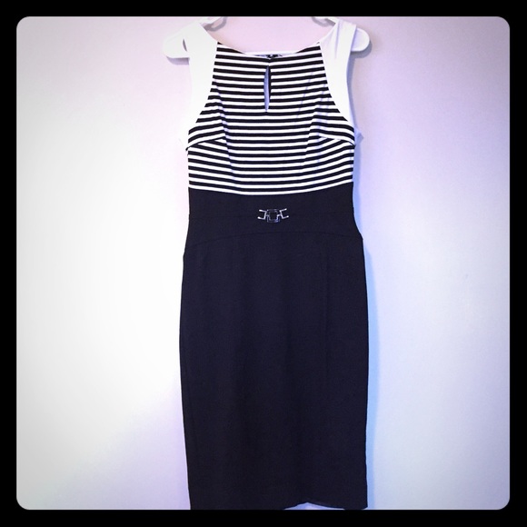 Black and white dress with attached belt