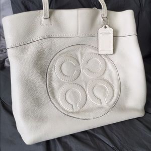 Authentic White Leather Coach Tote