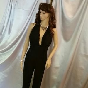 Deep V Black Lace Halter Jumpsuit