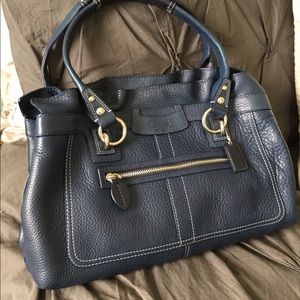 Authentic Navy Leather Coach Tote