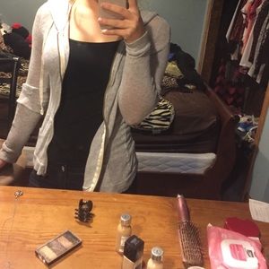 Gray jacket, lightweight, comfortable.