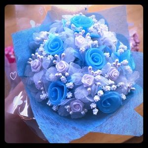 Miniature mini blue artificial flower bouquet