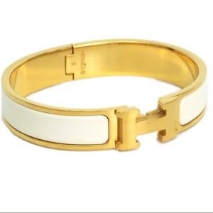 Hermes H bracelet. Gold plated hardware.