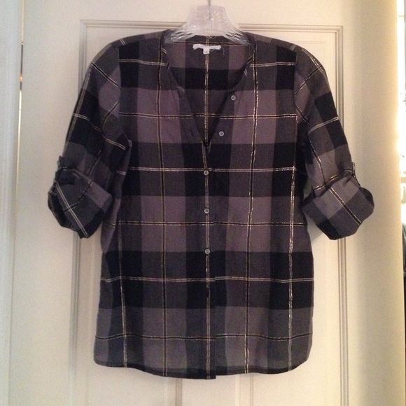 Madewell Tops - Madewell Button-Down Black, Grey & Gold Top