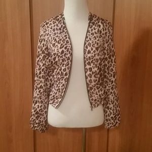 Leopard print silk-like bomber jacket
