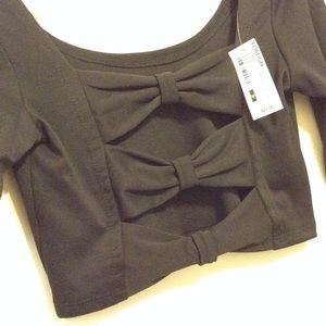 Black long sleeve crop top w/ open back