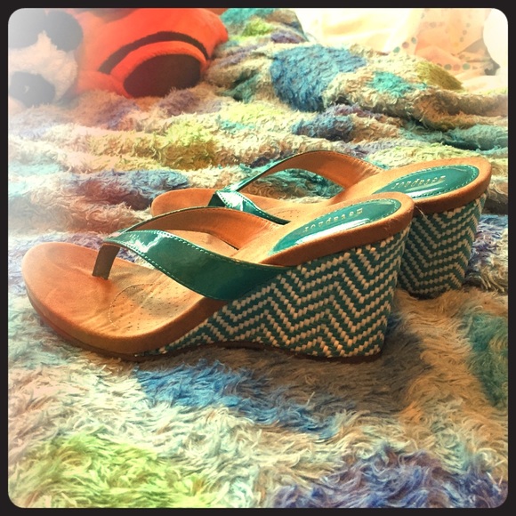 Blue and White Flipflop Wedge- Size 7