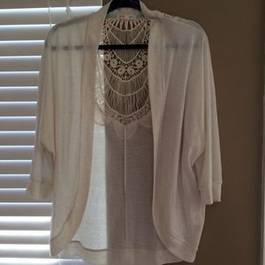 NWOT! Boutique cream cardigan with lace detail
