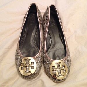Authentic Gold and silver woven Tory burch flats