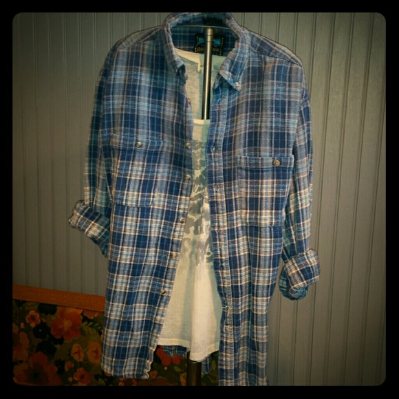 *SOLD*Upcycled Flannel Dip Dyed Plaid Urban Shirt