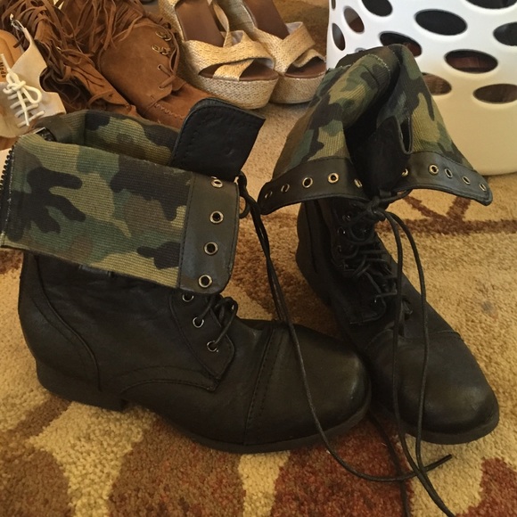 Black and camo combat boots