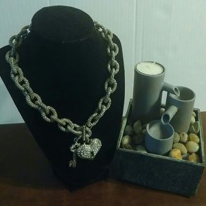 Traci Lynn Link Silvertone Heart and Key Necklace