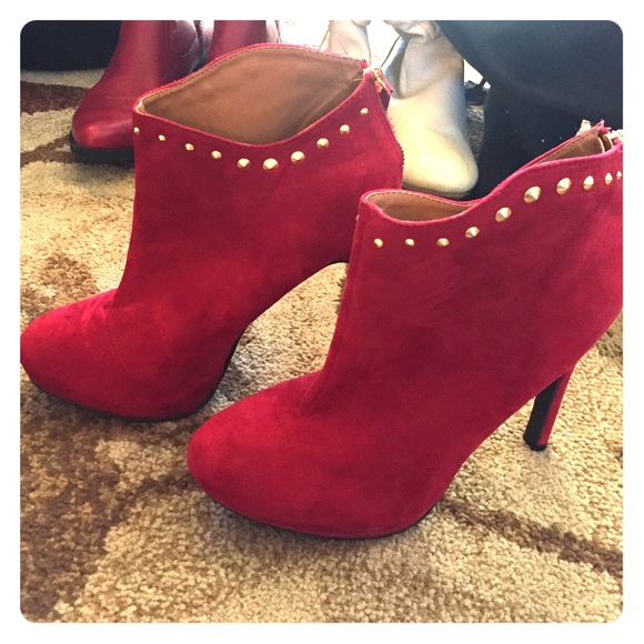 Red booties with gold studs