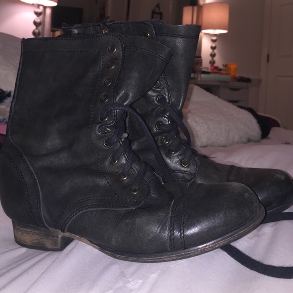 Black leather combat boots