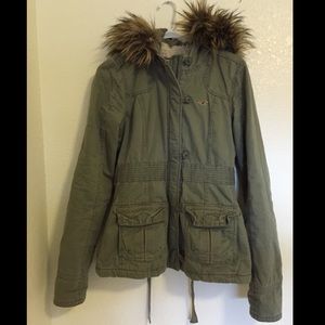 Hollister Co military style jacket with fur hood