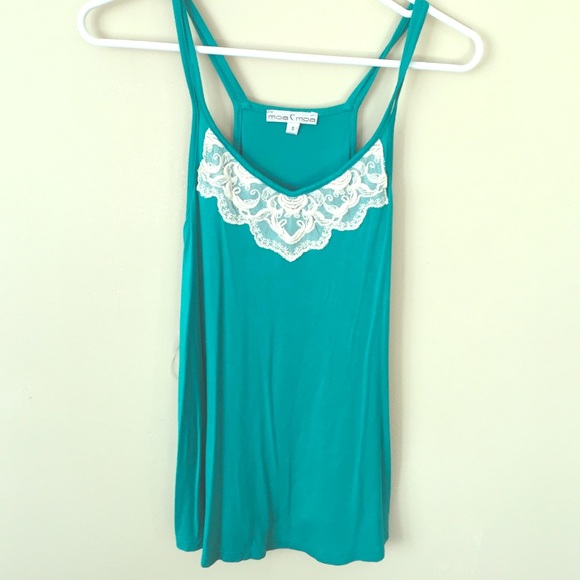 Green tank with lace detail