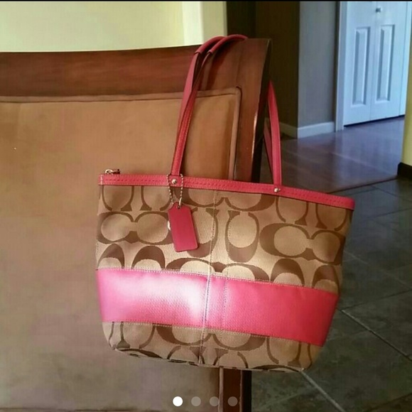 Coach Handbag Tan with pink stripe
