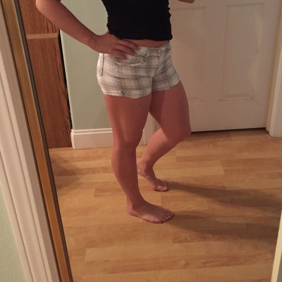 White shorts with grey stripes