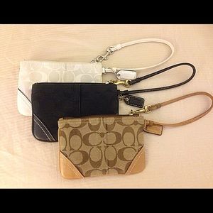 Coach Wristlet - beige, black & white