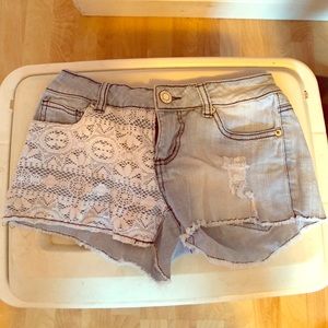 Lace Destroyed Jean Shorts- Size 3