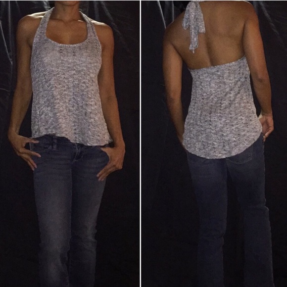 Sexy loose fitting gray halter sweater.