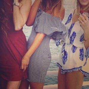 Stripe black & white off the shoulder dress SZ SM