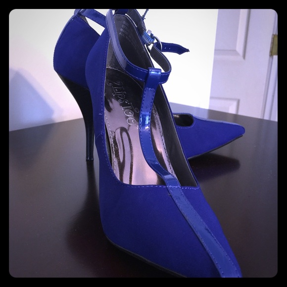 Royal blue t-strap heels