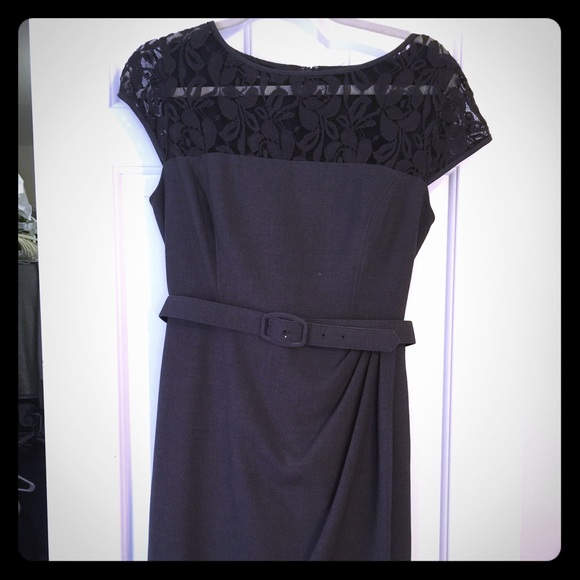 Lace top gray belted sheath
