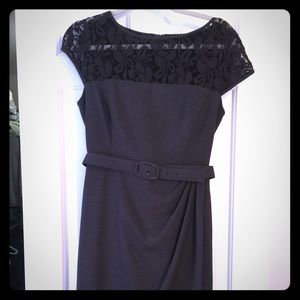 Lace top gray belted sheath