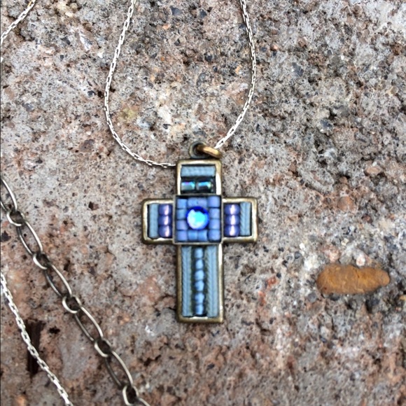 Ayala Bar blue beaded cross on silver chain