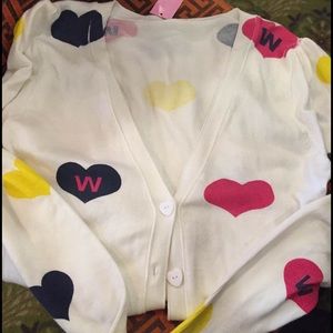 NWT V Neck Cardigan w/ Heart Prints