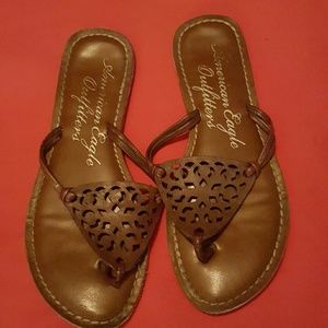 Leather brown phone type sandals