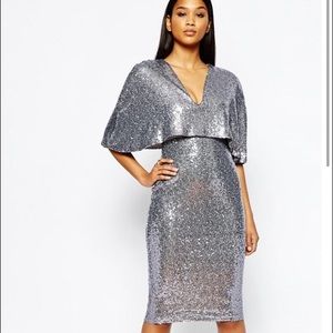 Gunmetal Silver Sequin Cape Dress