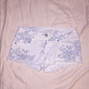 White shorts with light blue floral print
