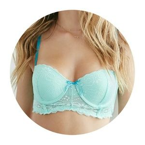Teal Floral Lace Corset Bra