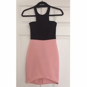 Lulu's Pink & Black Halter Party Cocktail Dress