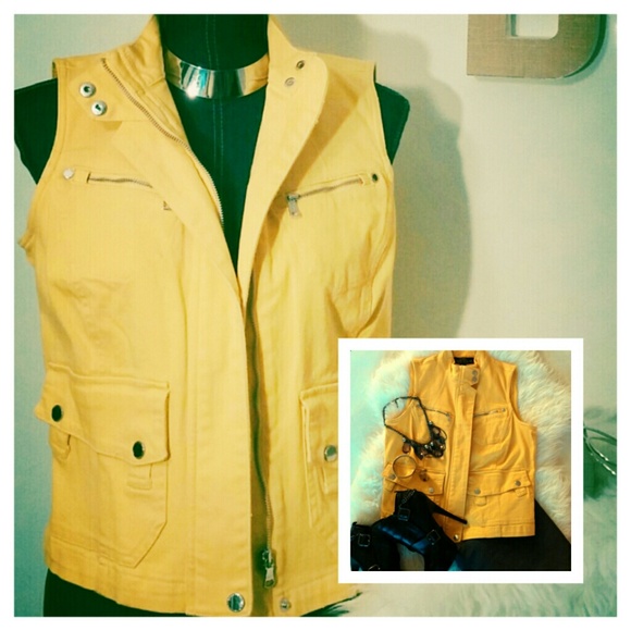 yellow jean vest