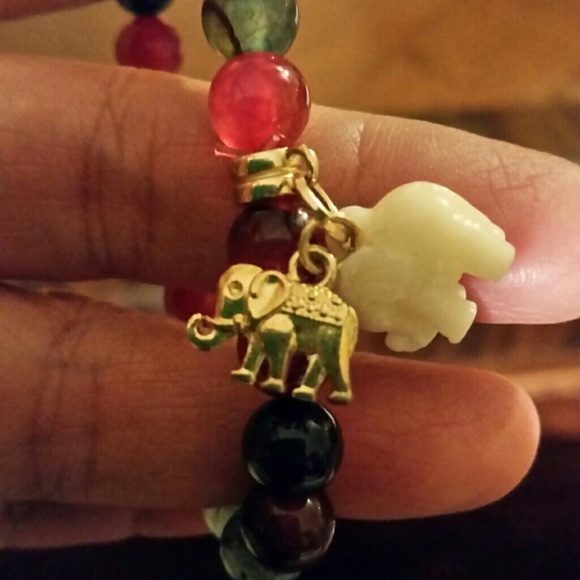 **SOLD** 8mm multi colored bead & elephant charm