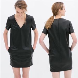 Zara Faux Leather V-Neck Dress
