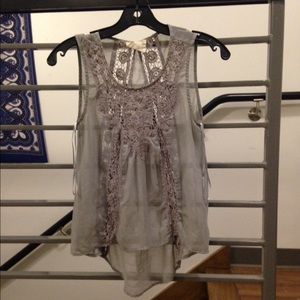 Embroidered Grey Sheer Top