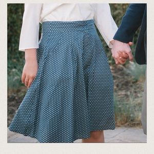 Poka-dot skirt. Beautiful fall blue.