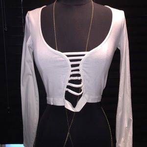 Long sleeve scoop neck crop top
