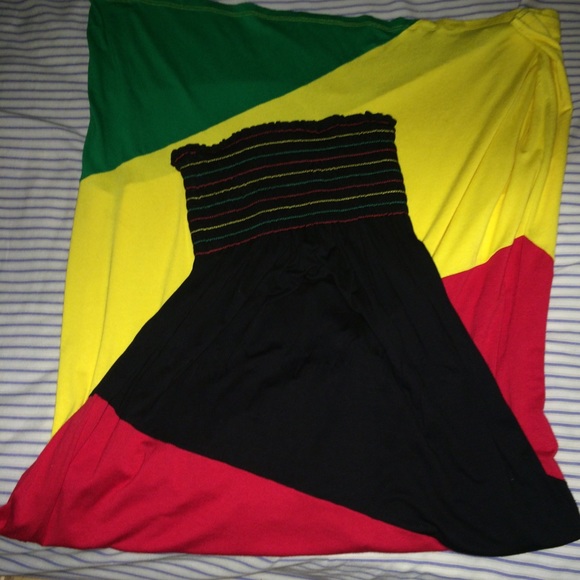 Strapless Jamaican Dress Black/Red/Yellow/Green